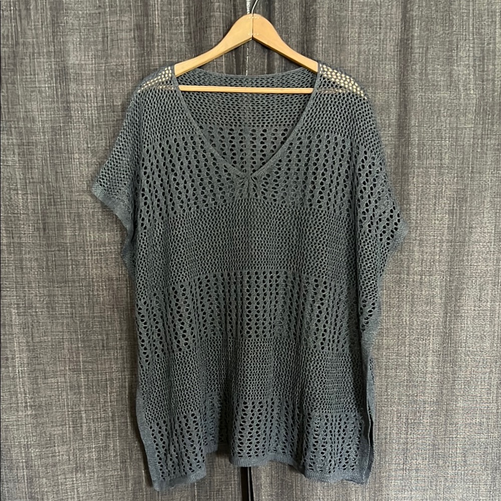 Gray crochet knit coverup blouse size XL